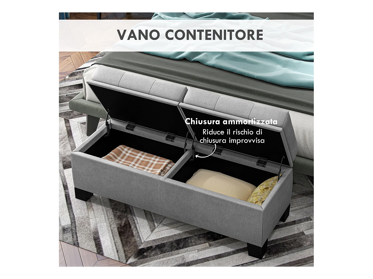 Panca contenitore fondoletto trapuntata grigio