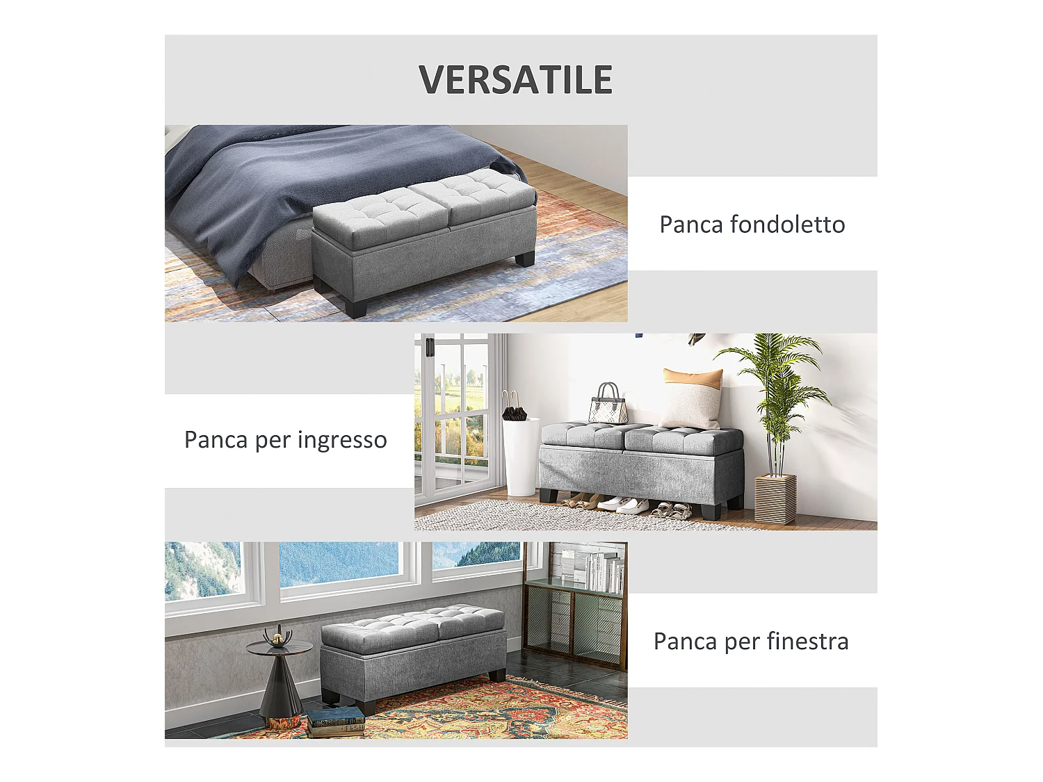 Panca contenitore fondoletto trapuntata grigio