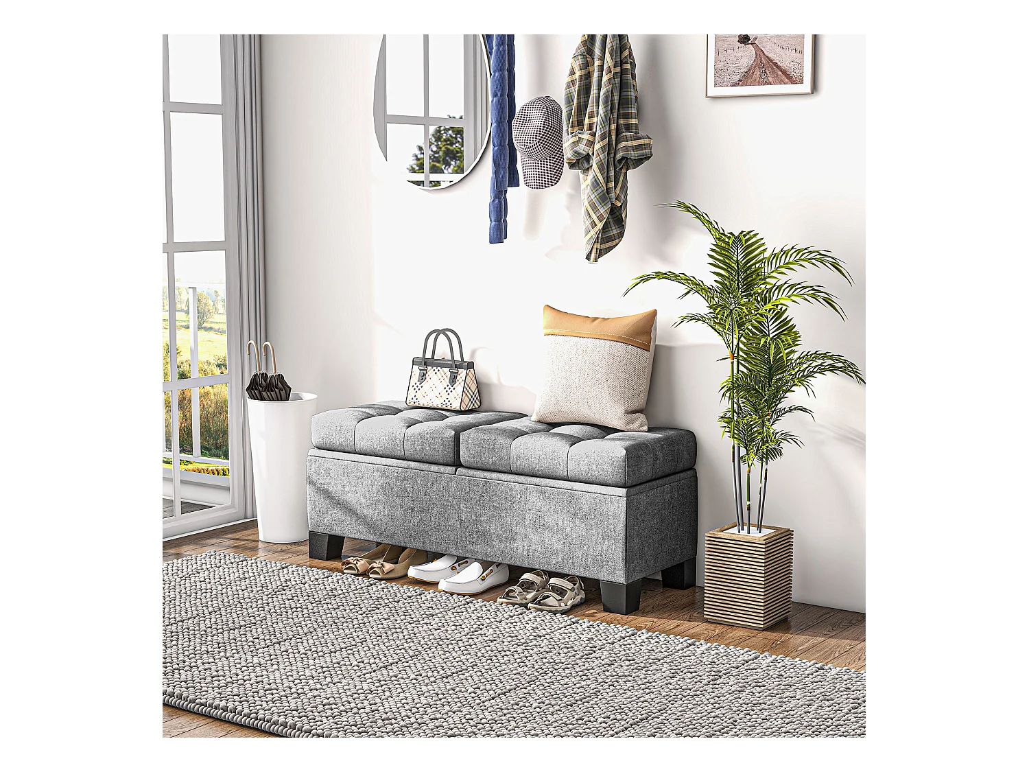 Panca contenitore fondoletto trapuntata grigio