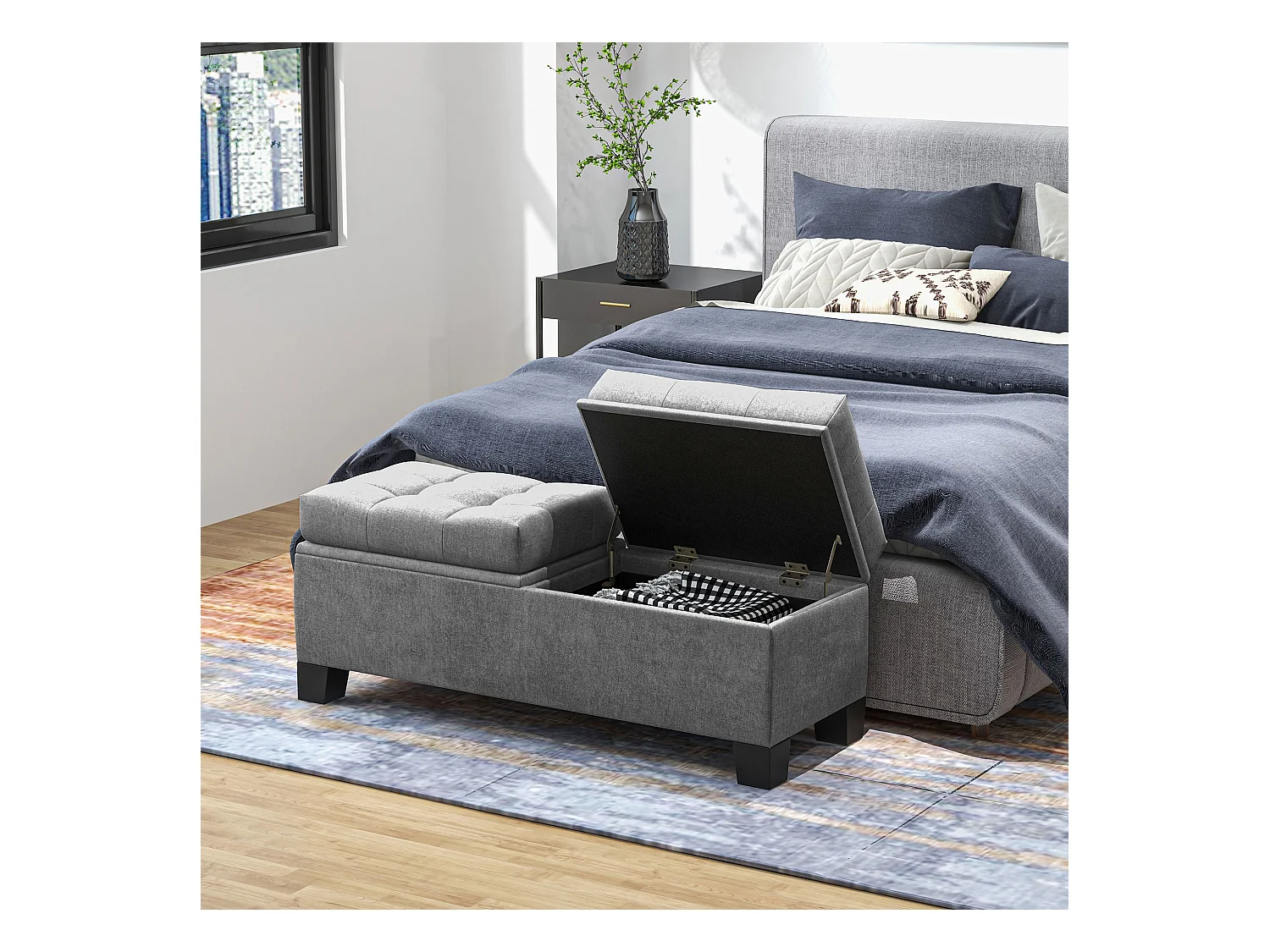 Panca contenitore fondoletto trapuntata grigio