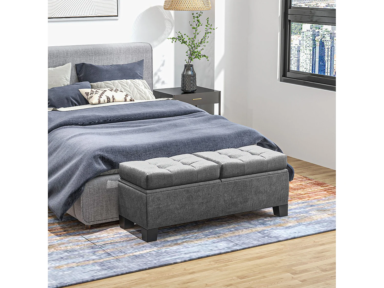 Panca contenitore fondoletto trapuntata grigio