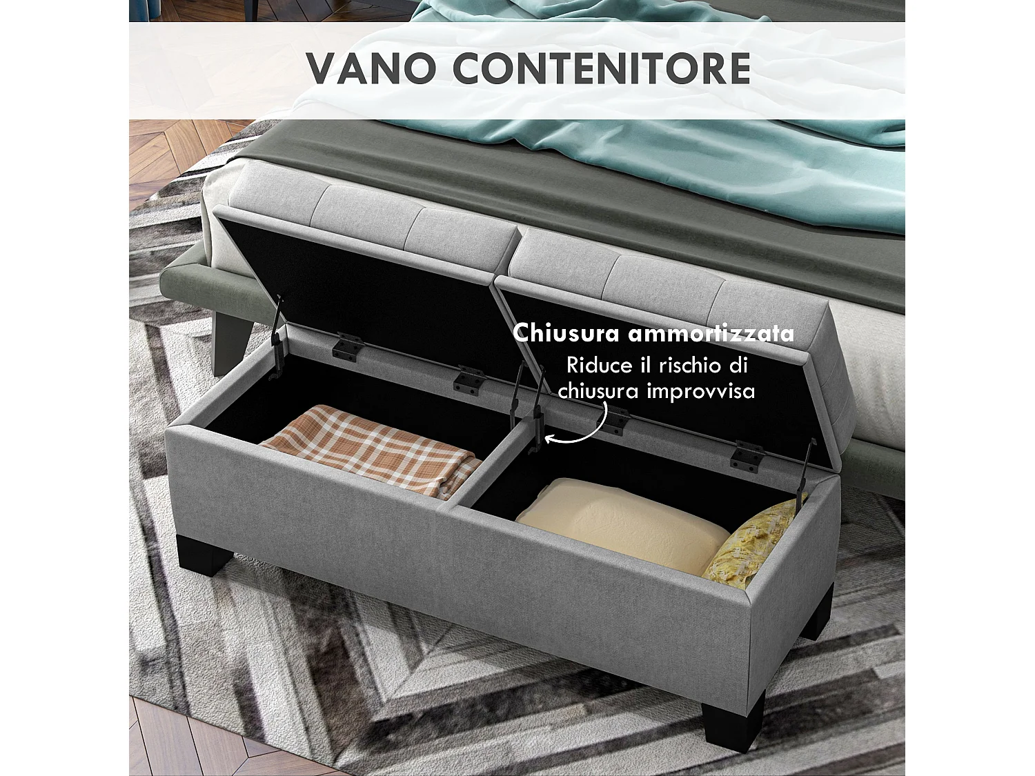 Panca contenitore fondoletto trapuntata grigio