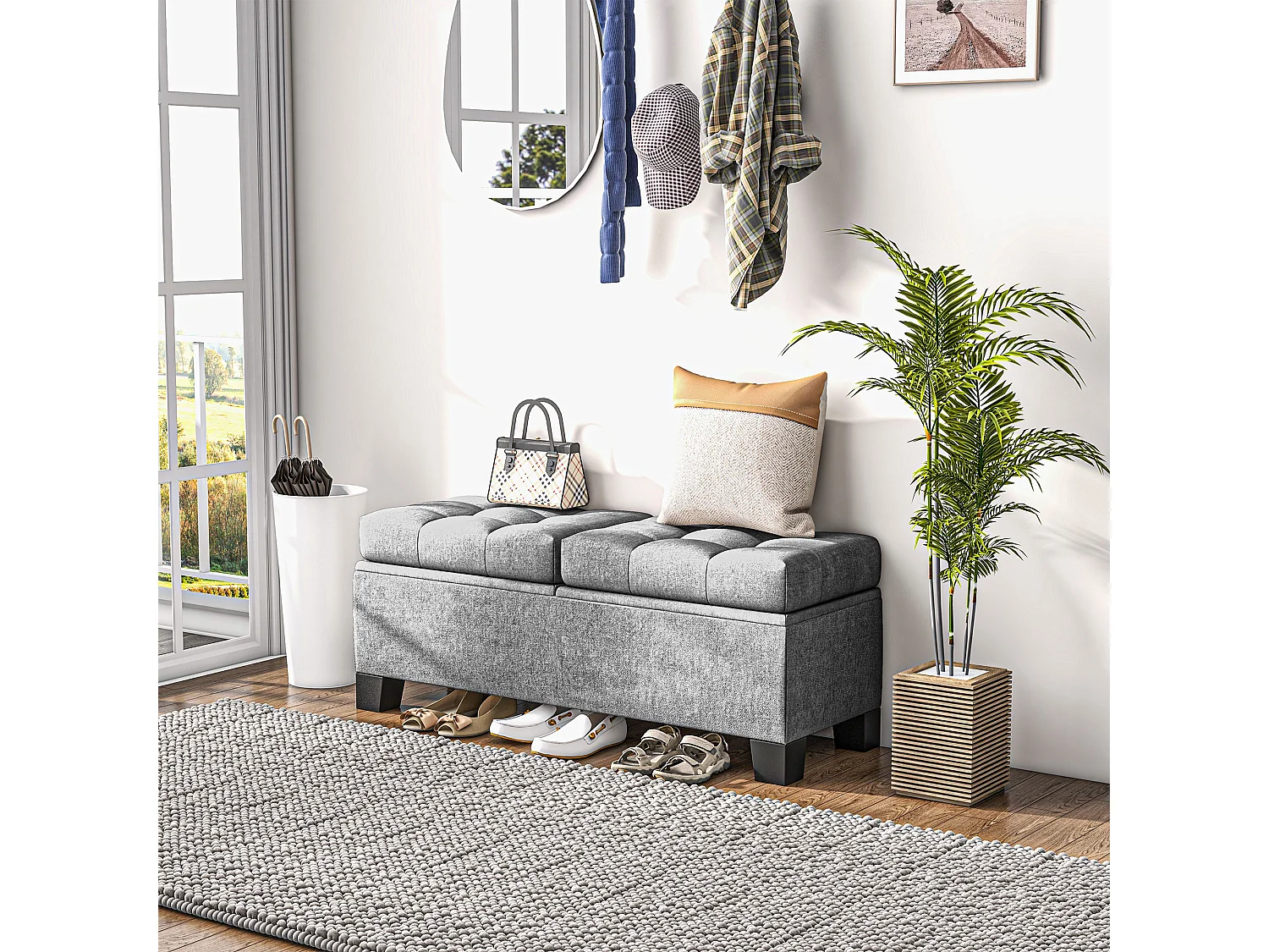 Panca contenitore fondoletto trapuntata grigio