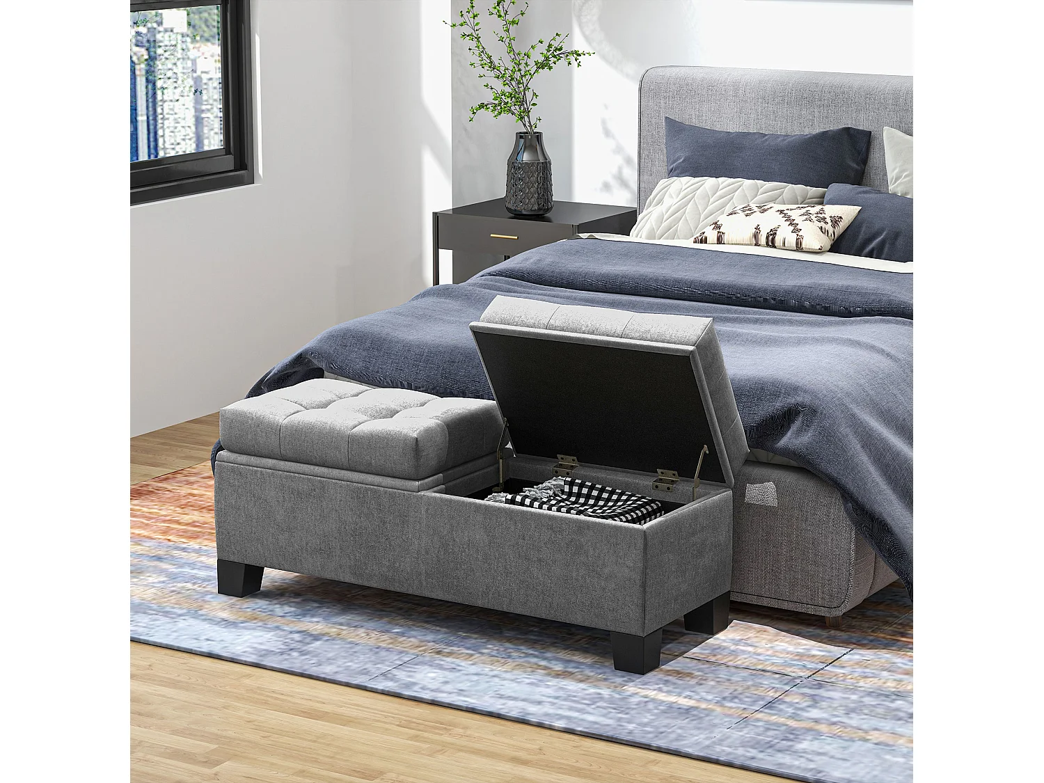 Panca contenitore fondoletto trapuntata grigio