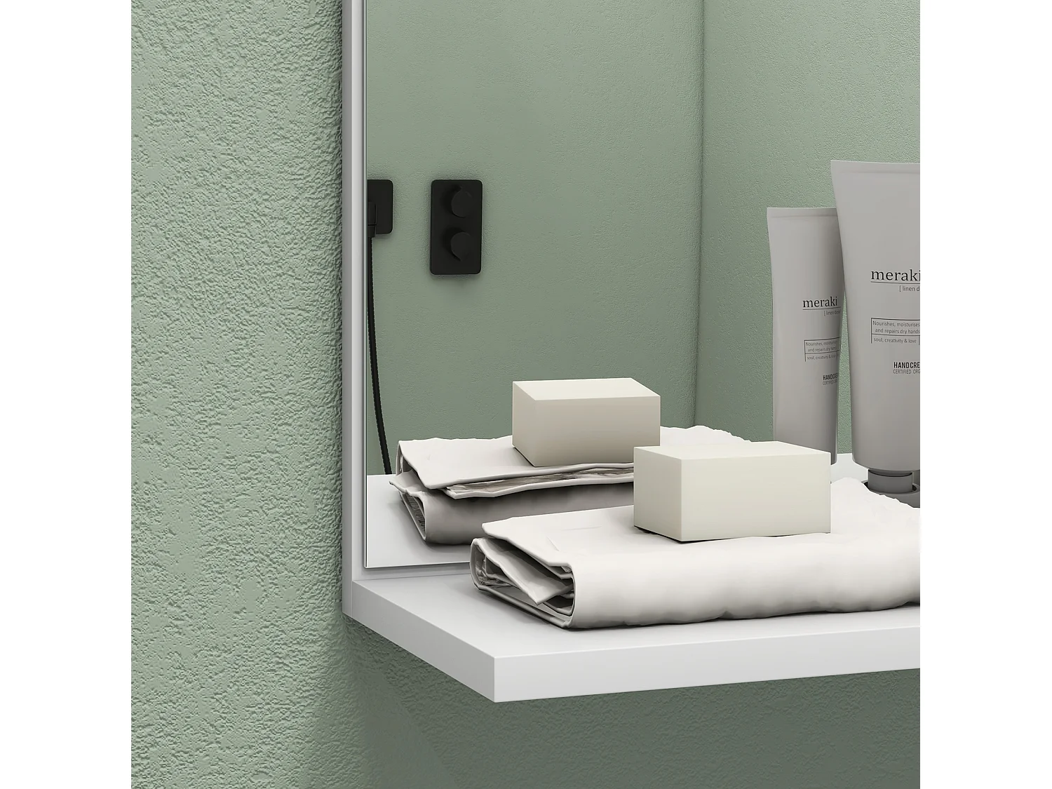 Specchiera da bagno moderna con 4 ripiani in legno bianco