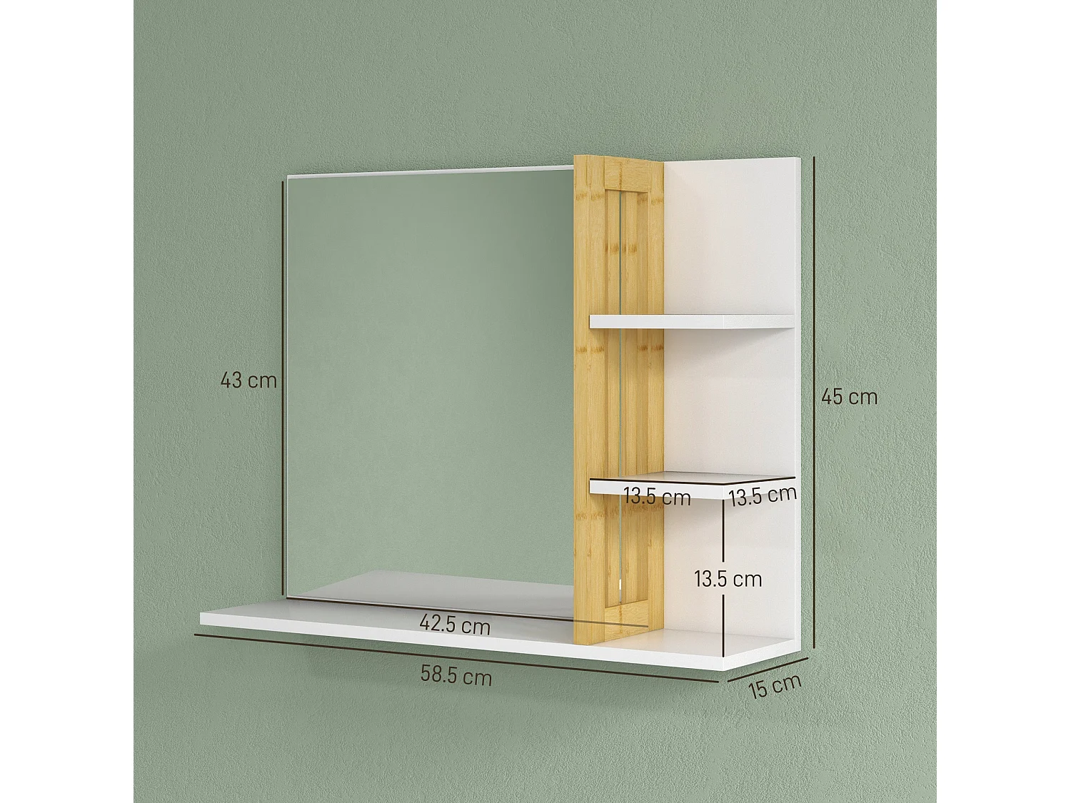 Specchiera da bagno moderna con 4 ripiani in legno bianco