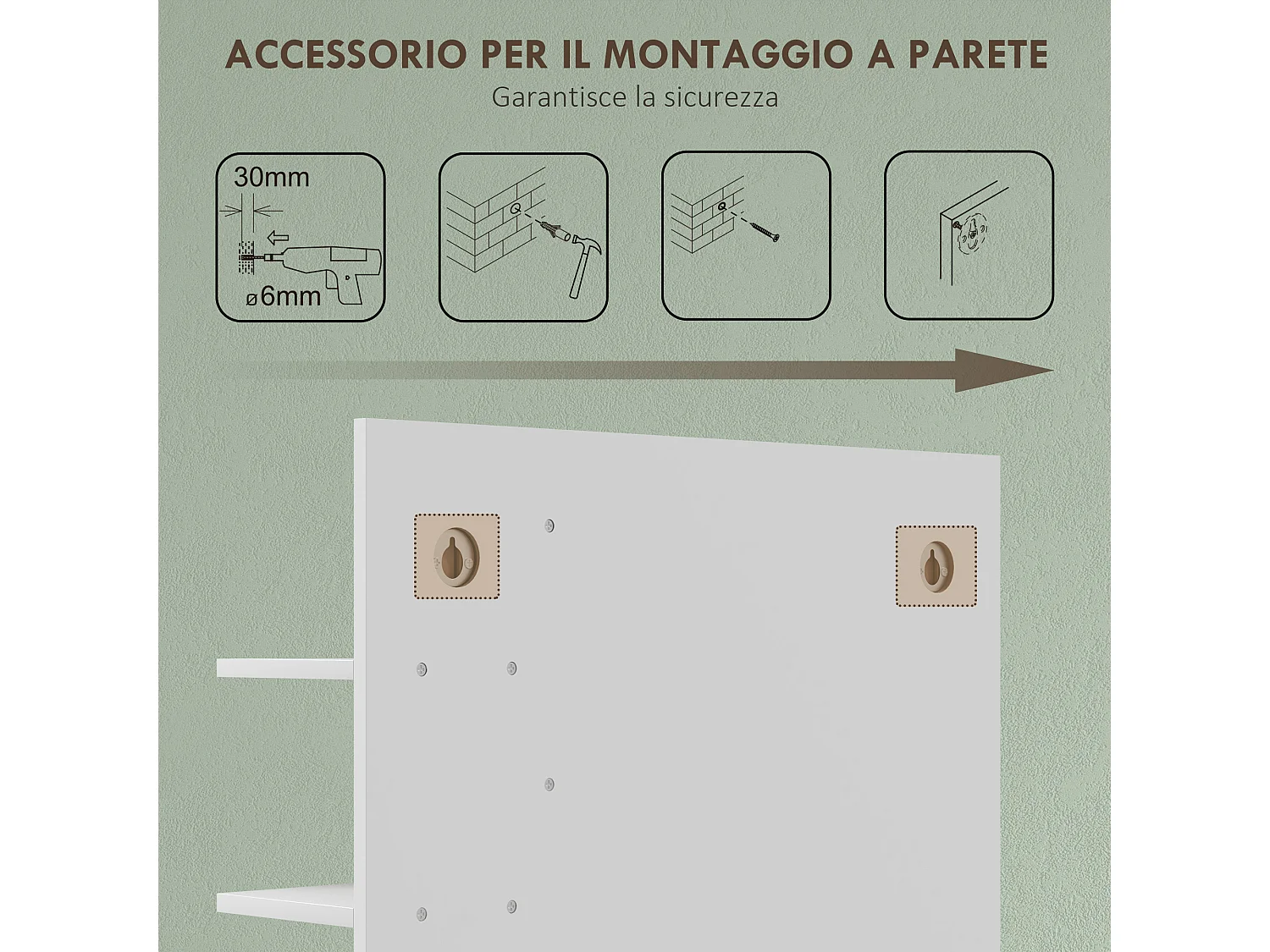 Specchiera da bagno moderna con 4 ripiani in legno bianco