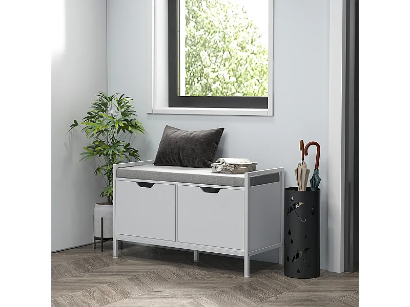 Panca scarpiera a 2 armadietti con cuscino 84x35x50 cm bianco