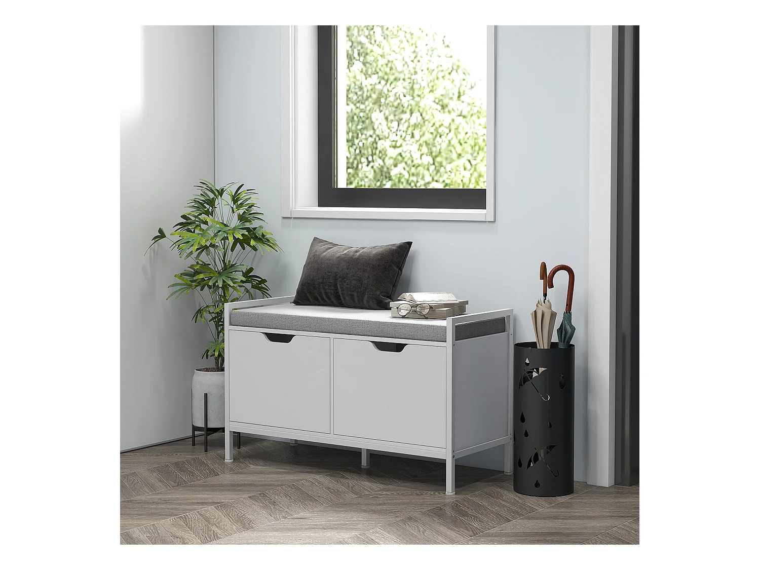 Panca scarpiera a 2 armadietti con cuscino 84x35x50 cm bianco