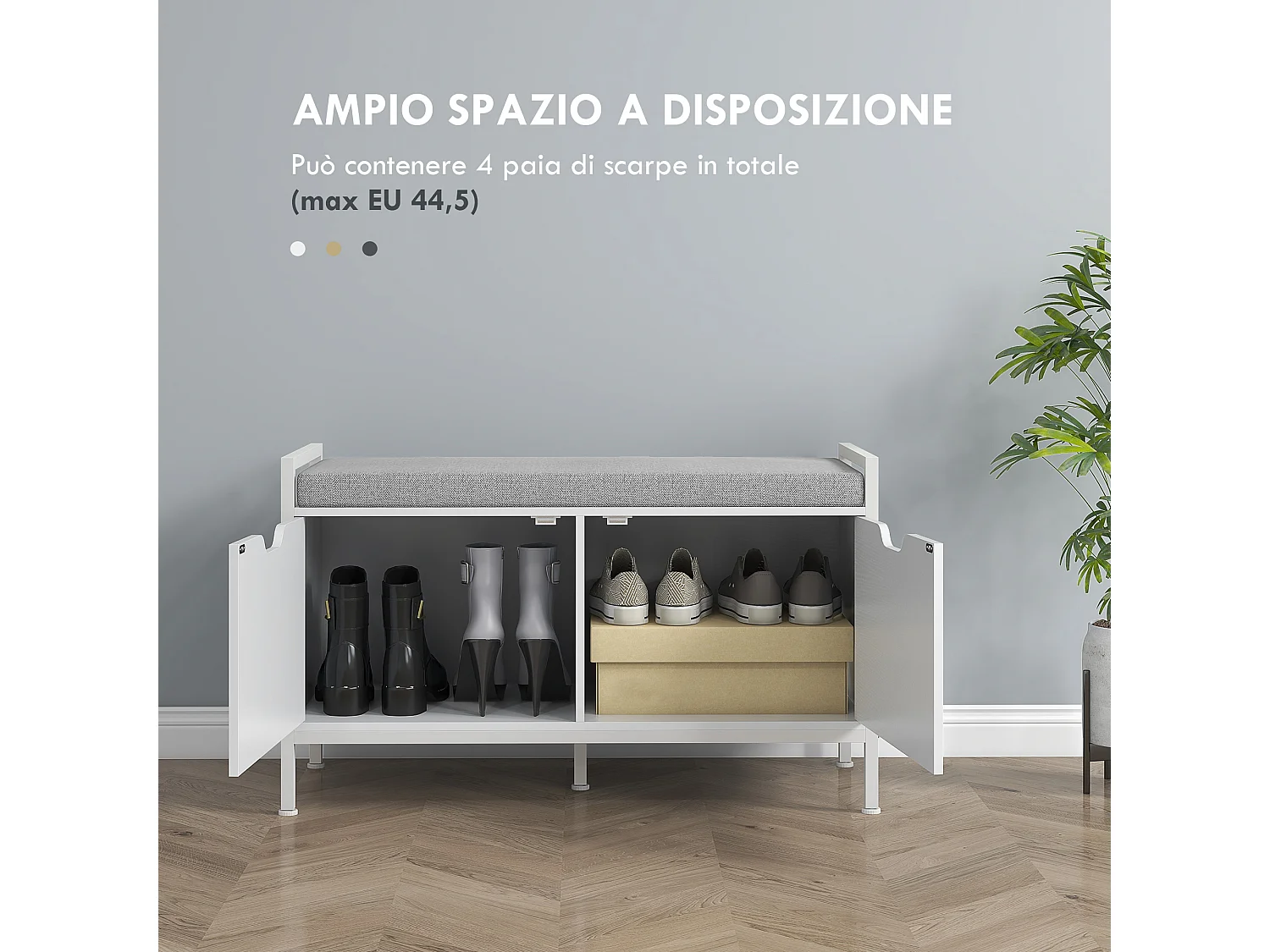 Panca scarpiera a 2 armadietti con cuscino 84x35x50 cm bianco