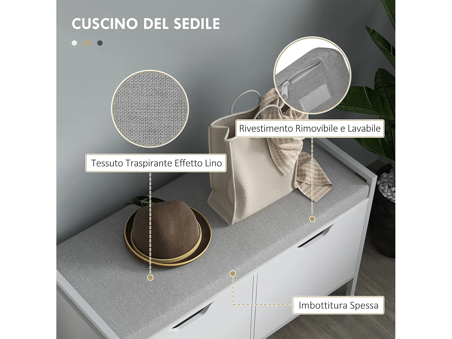 Panca scarpiera a 2 armadietti con cuscino 84x35x50 cm bianco