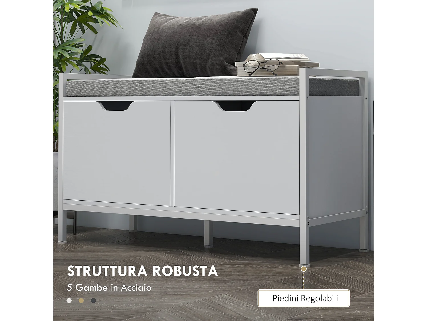 Panca scarpiera a 2 armadietti con cuscino 84x35x50 cm bianco