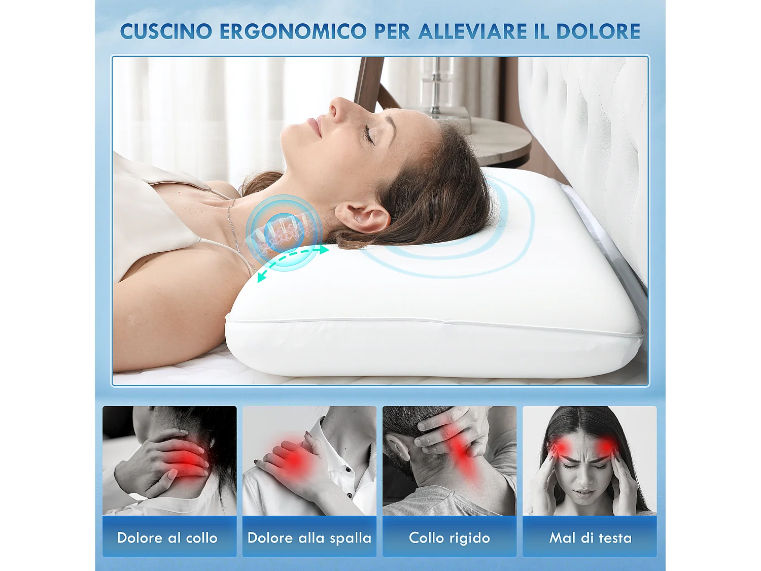 Cuscino memory foam con copertura rimovibile 60x40x10 cm crema