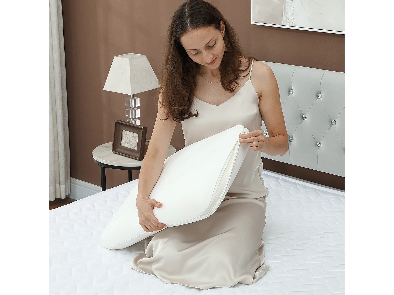 Cuscino memory foam con copertura rimovibile 60x40x10 cm crema