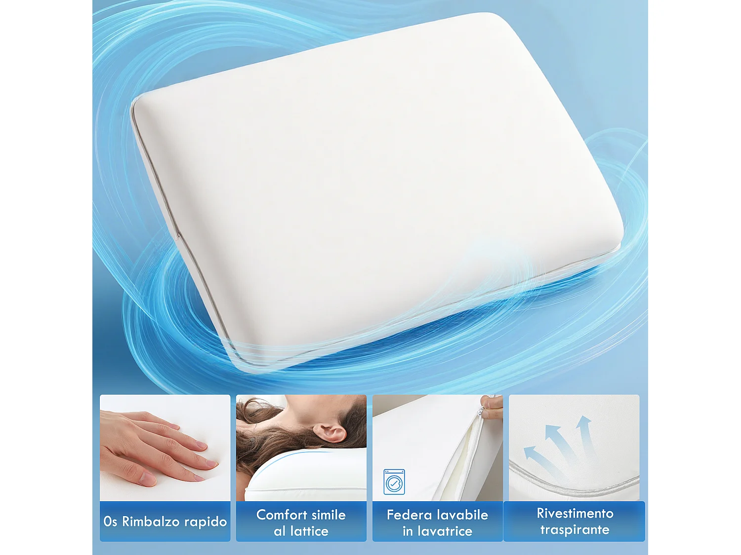 Cuscino memory foam con copertura rimovibile 60x40x10 cm crema