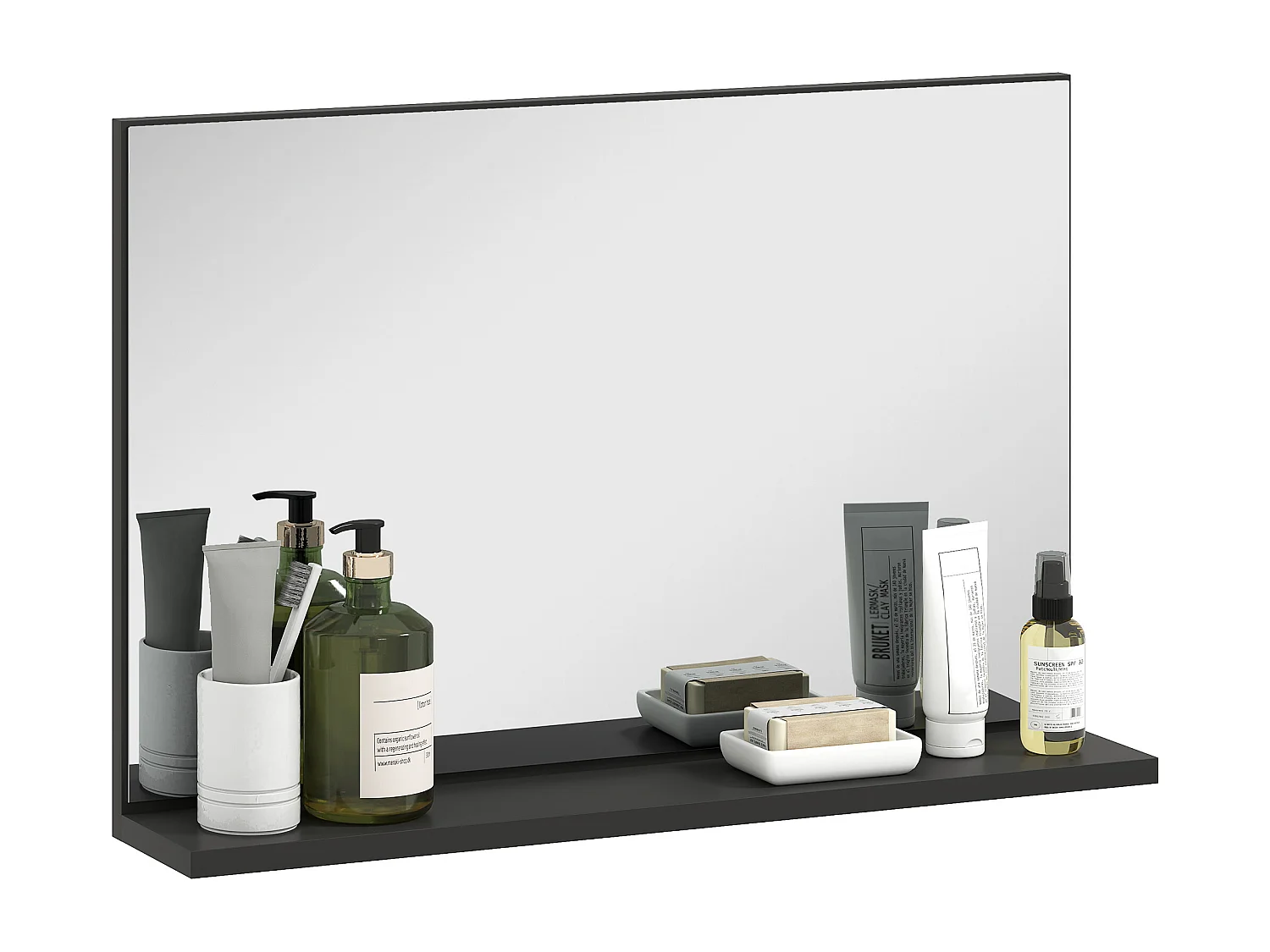 Specchio bagno da parete con mensola design moderno 60x12x40cm nero