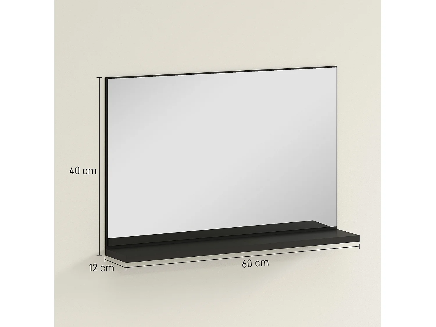 Specchio bagno da parete con mensola design moderno 60x12x40cm nero