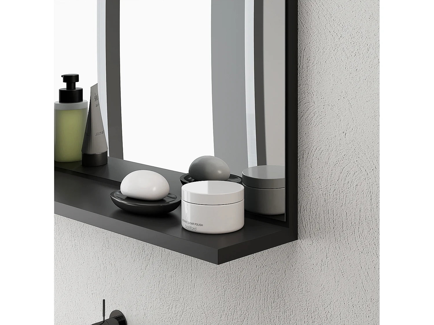 Specchio bagno da parete con mensola design moderno 60x12x40cm nero