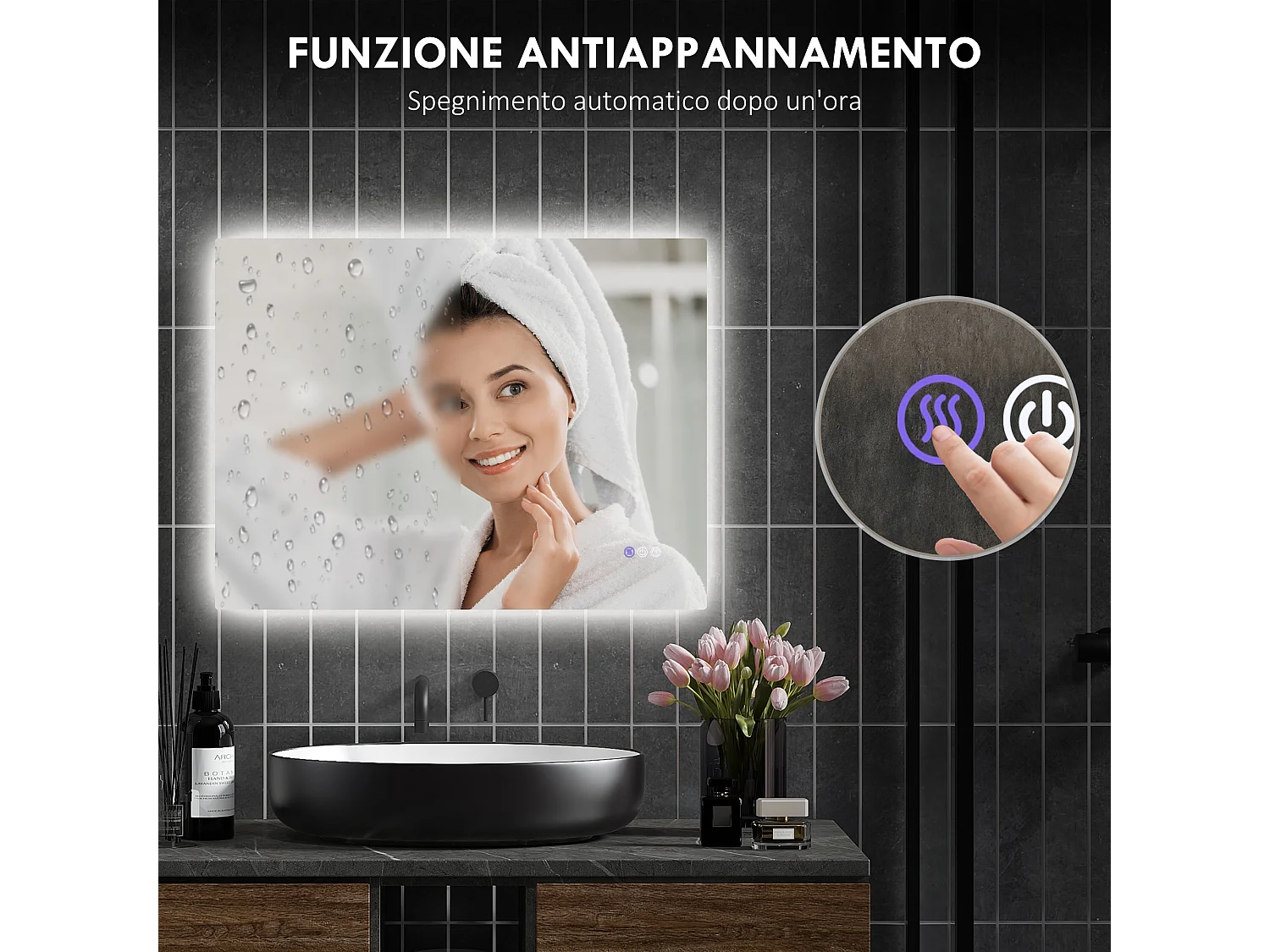 Specchio da bagno con luminosità e colore regolabili 80x60x4 cm