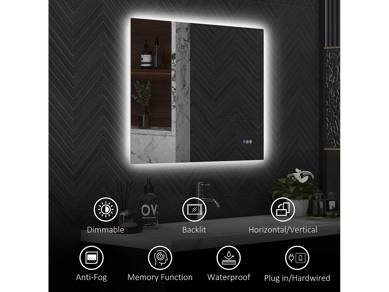 Specchio da bagno con luminosità e colore regolabili 80x60x4 cm