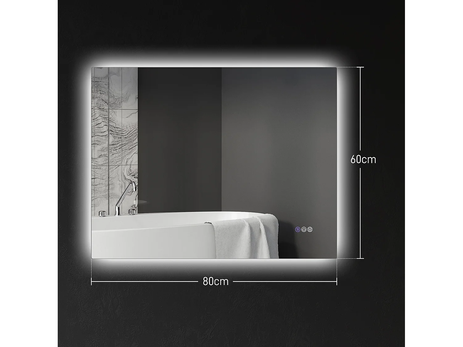 Specchio da bagno con luminosità e colore regolabili 80x60x4 cm