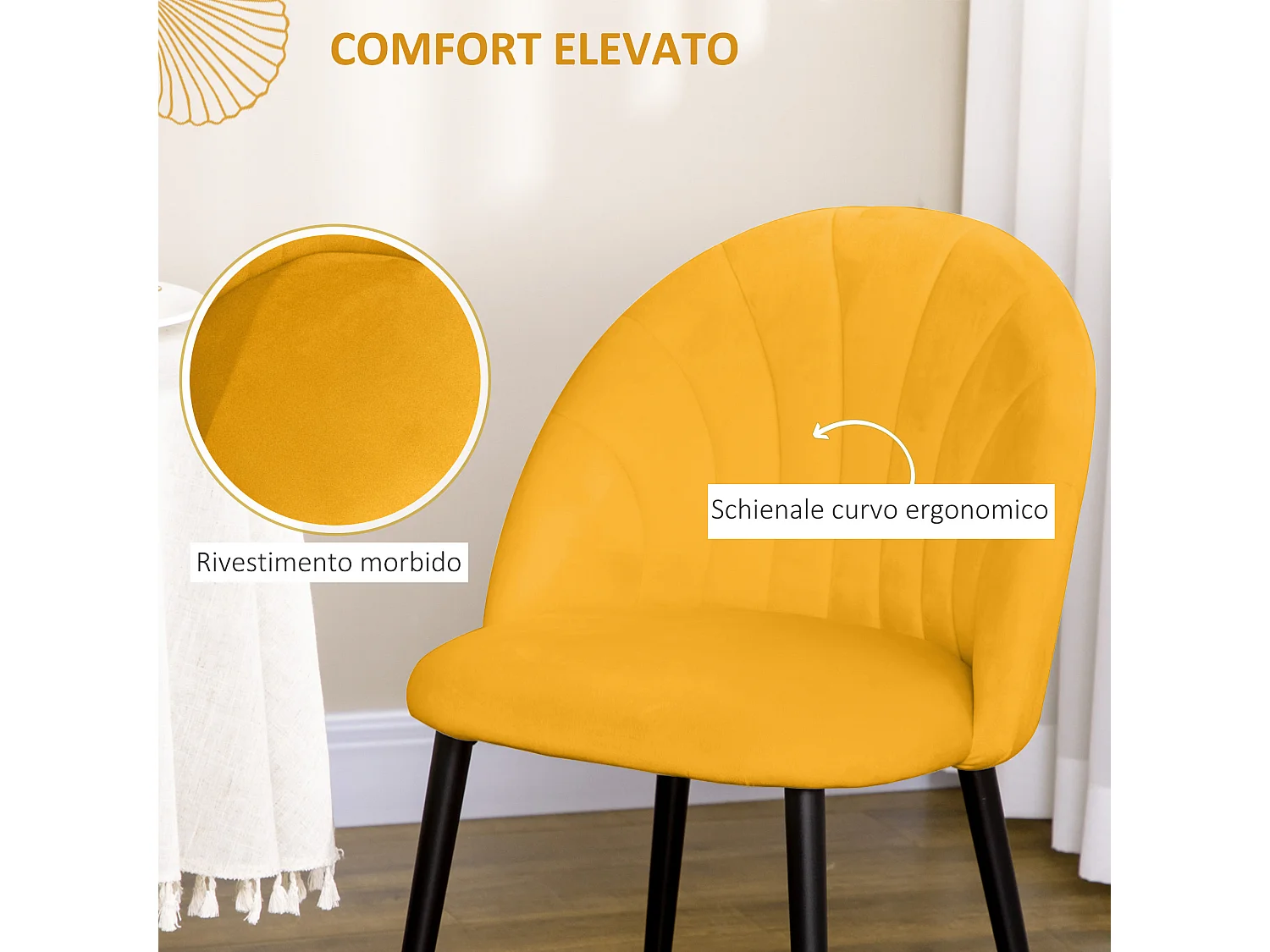Set 2 sedie da cucina imbottite design nordico giallo e nero