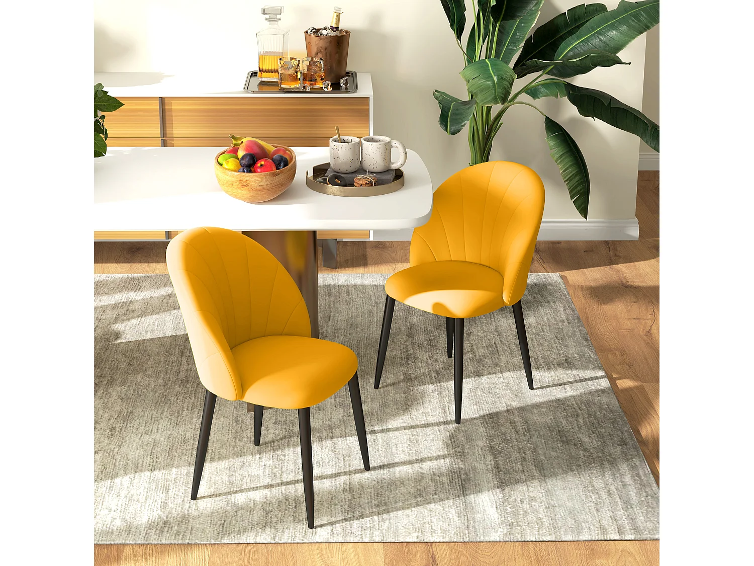 Set 2 sedie da cucina imbottite design nordico giallo e nero