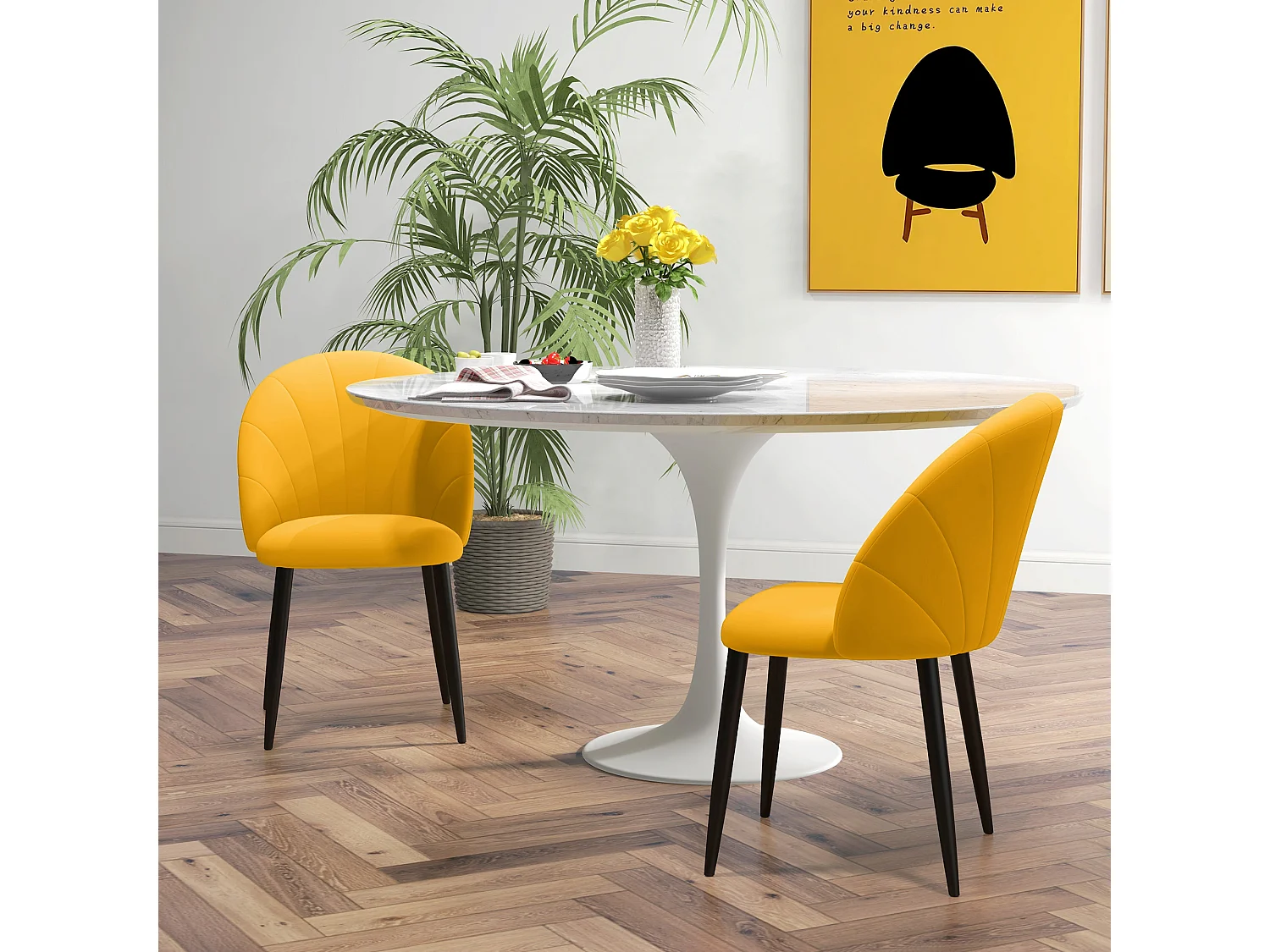 Set 2 sedie da cucina imbottite design nordico giallo e nero