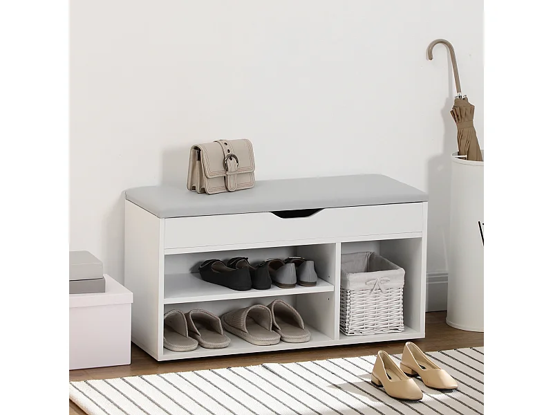 Mobile scarpiera salvaspazio con panca contenitore e vani aperti