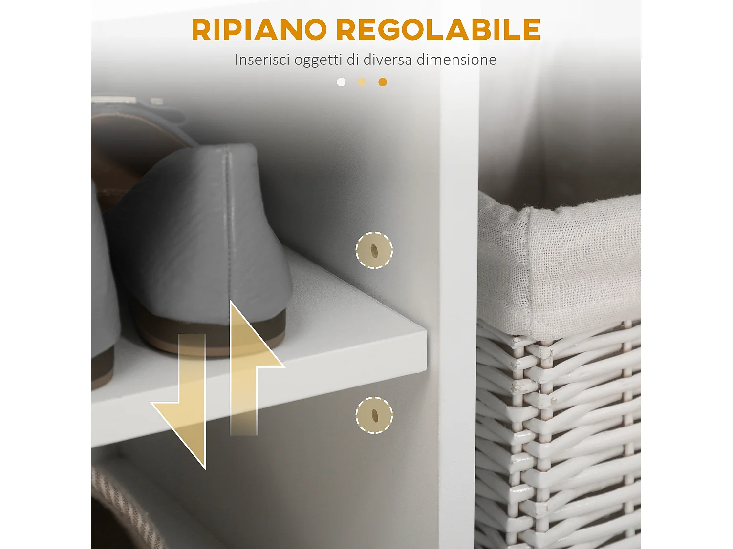 Mobile scarpiera salvaspazio con panca contenitore e vani aperti