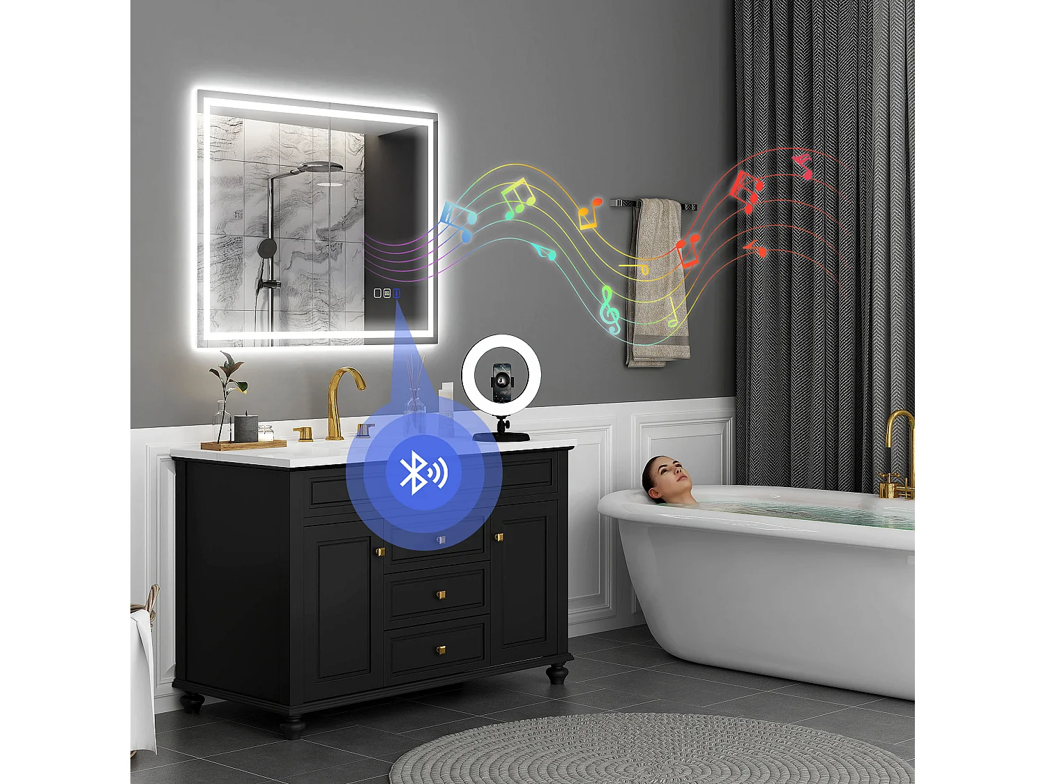 Specchio bagno antiappannante con led e speaker bluetooth 80x100cm