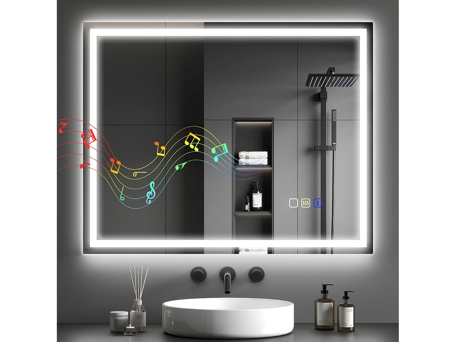 Specchio bagno antiappannante con led e speaker bluetooth 80x100cm