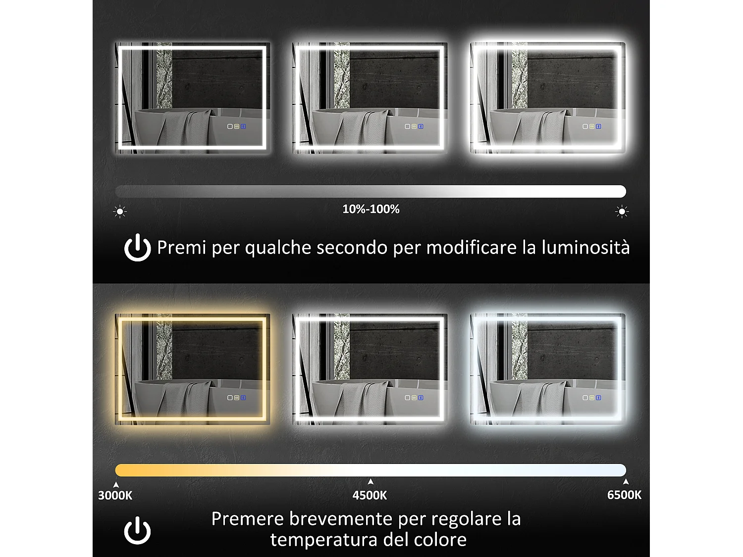 Specchio bagno antiappannante con led e speaker bluetooth 80x100cm
