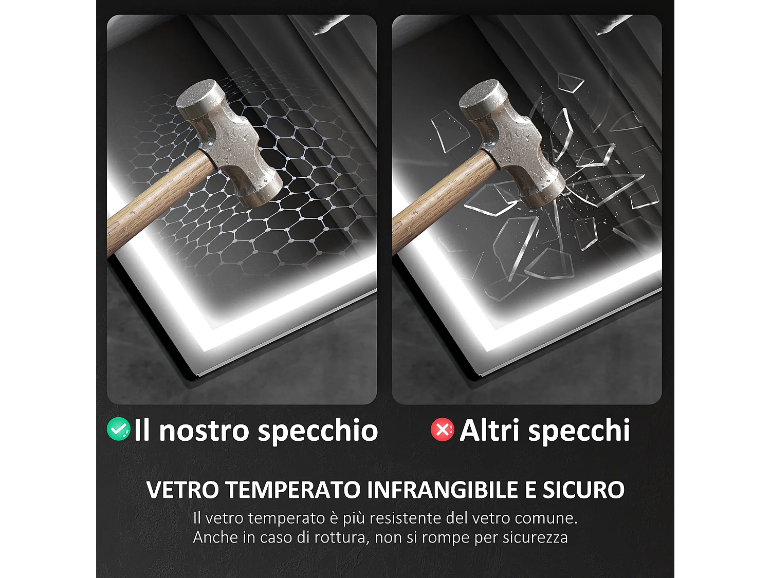 Specchio bagno antiappannante con led e speaker bluetooth 80x100cm