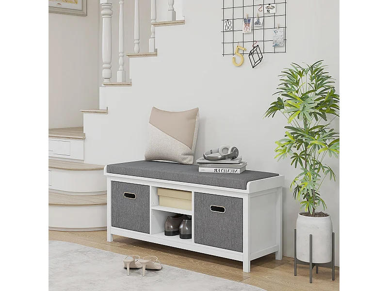 Panca scarpiera con ripiano regolabile a 3 livelli e 2 cassetti