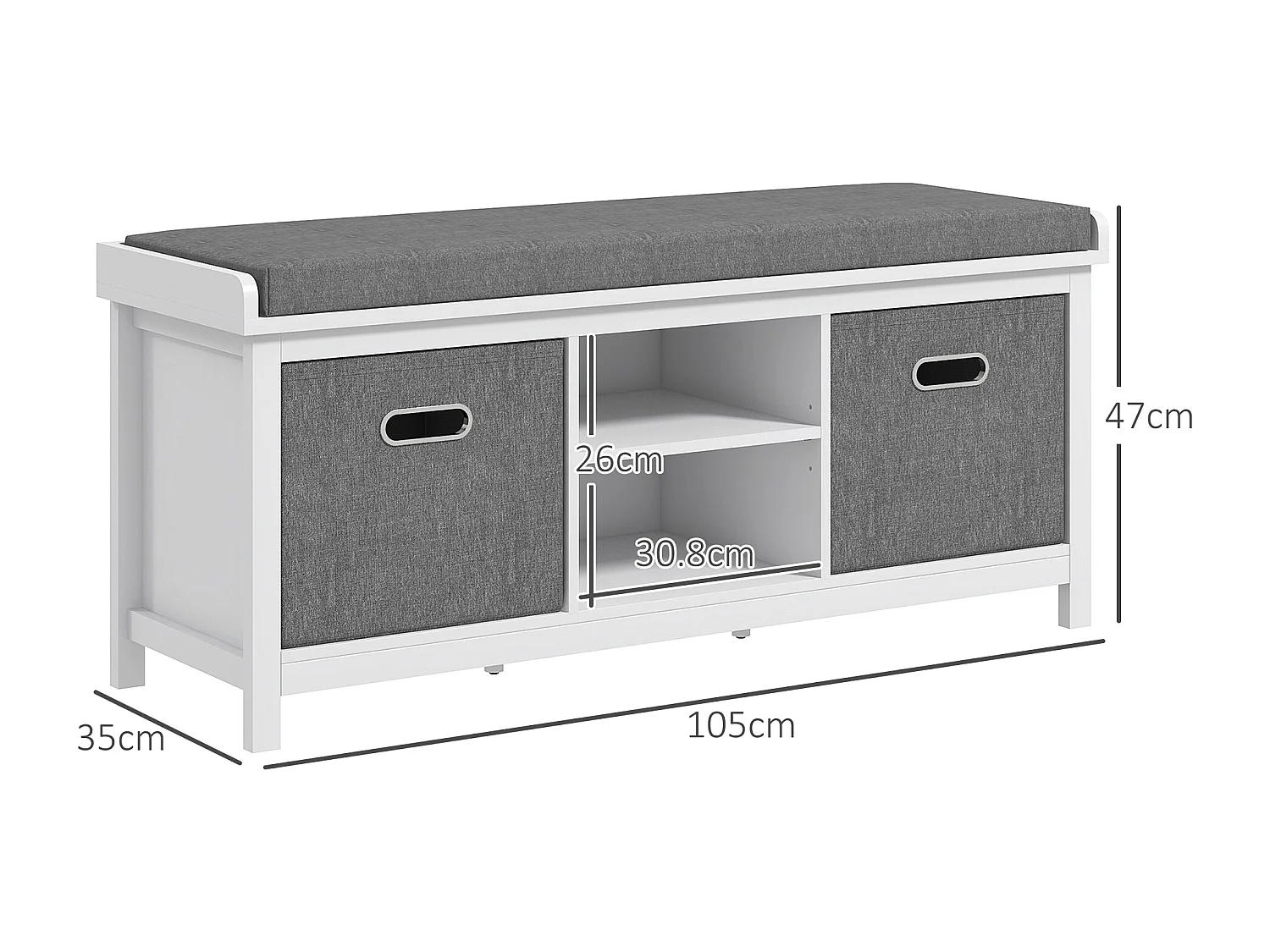 Panca scarpiera con ripiano regolabile a 3 livelli e 2 cassetti