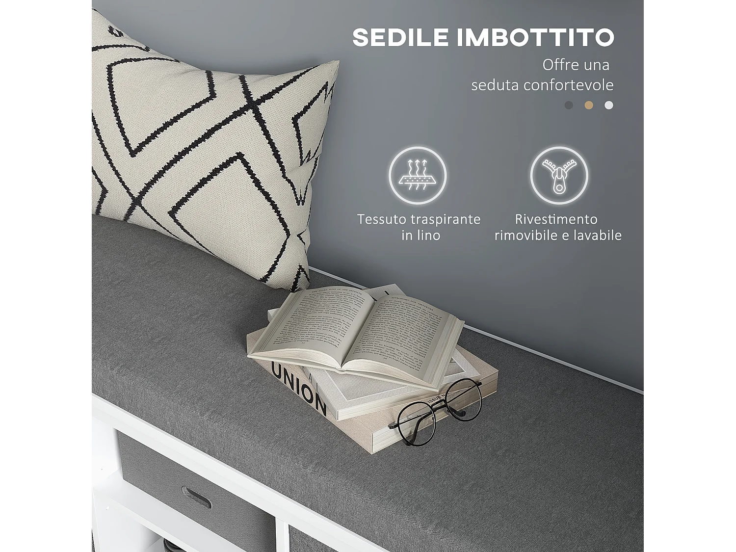 Panca scarpiera con ripiano regolabile a 3 livelli e 2 cassetti