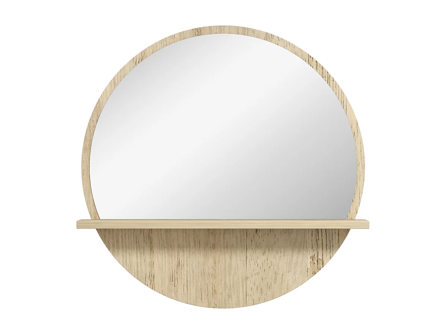 Specchio bagno rotondo con ripiano portaoggetti e 2 ganci