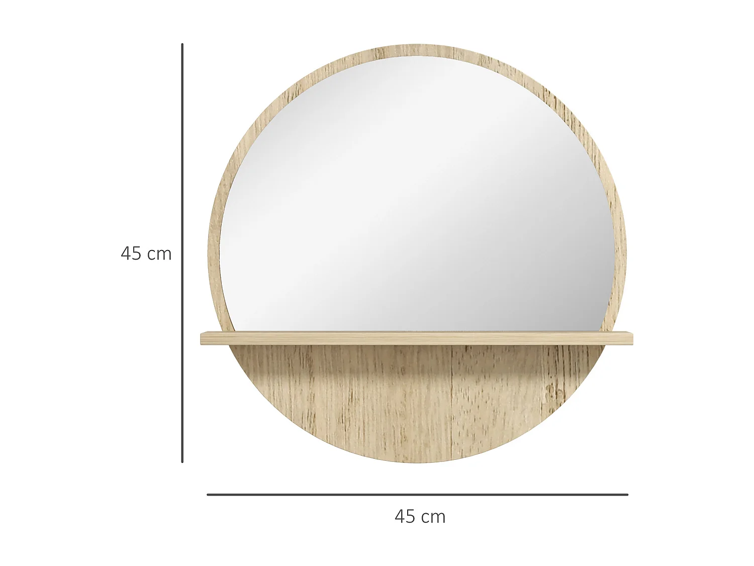 Specchio bagno rotondo con ripiano portaoggetti e 2 ganci