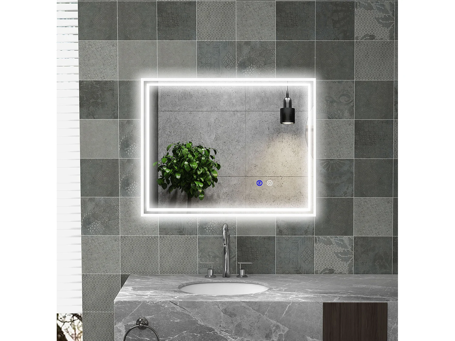 Specchio per bagno con luce led 3 livelli e antiappannamento 90x70cm