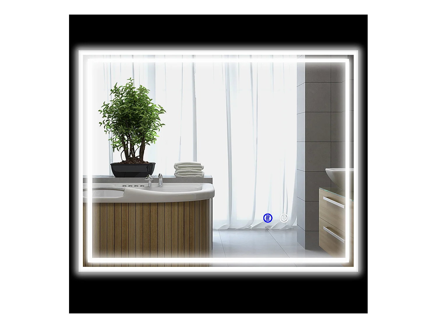 Specchio per bagno con luce led 3 livelli e antiappannamento 90x70cm