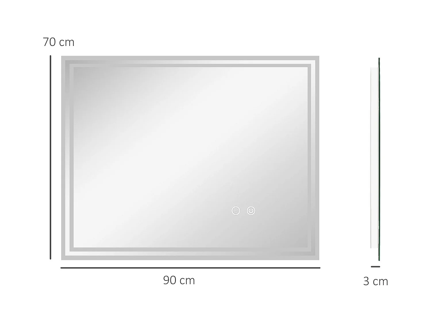 Specchio per bagno con luce led 3 livelli e antiappannamento 90x70cm