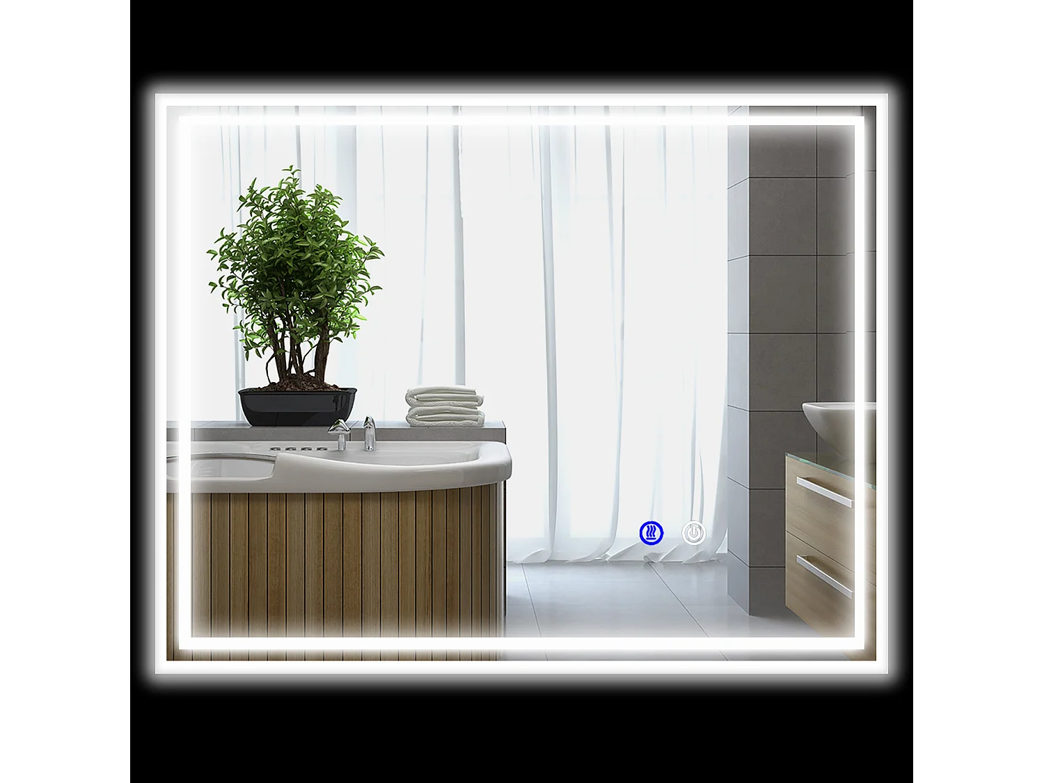 Specchio per bagno con luce led 3 livelli e antiappannamento 90x70cm