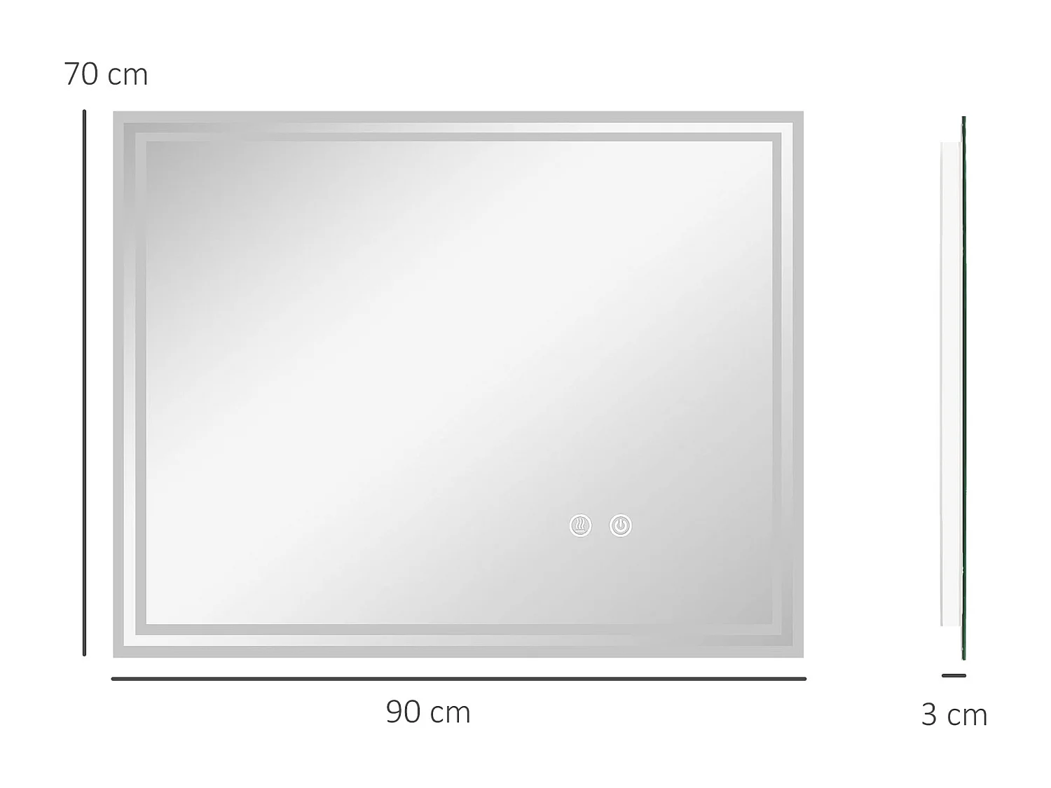 Specchio per bagno con luce led 3 livelli e antiappannamento 90x70cm