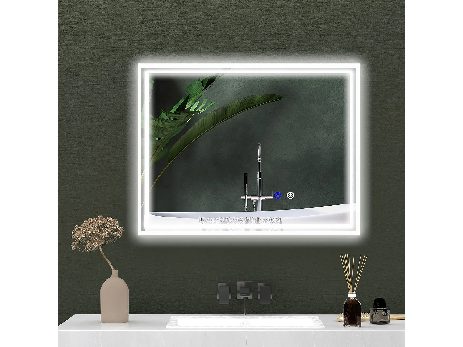 Specchio per bagno con luce led 3 livelli e antiappannamento 90x70cm