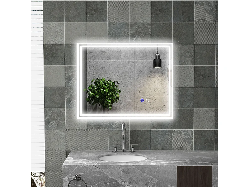 Specchio per bagno con luce led 3 livelli e antiappannamento 90x70cm