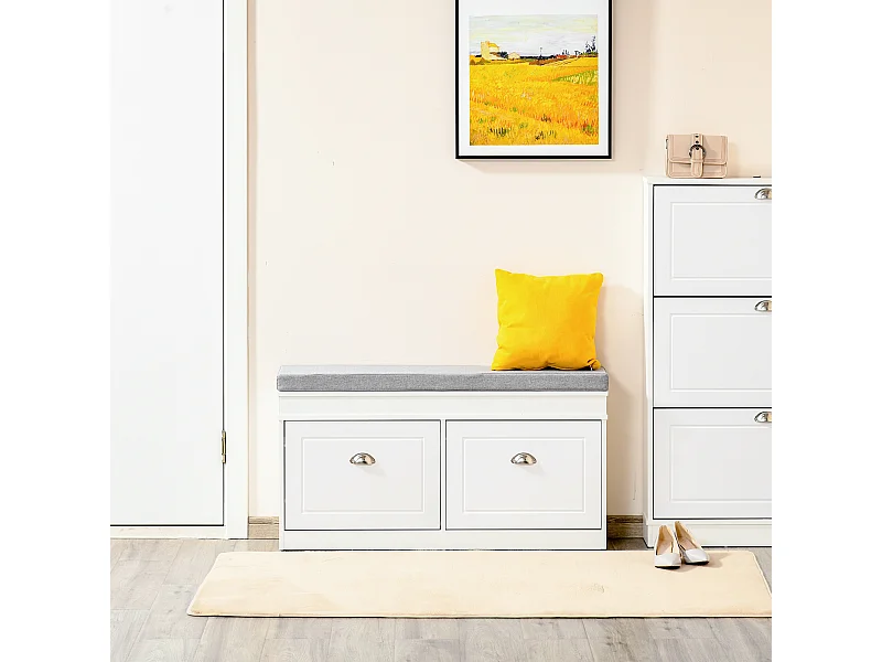 Panca scarpiera con cuscino 2 cassetti per 8 scarpe 104x24x55cm