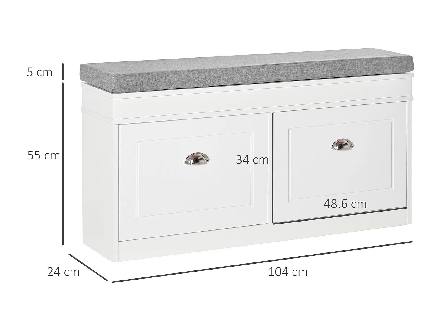 Panca scarpiera con cuscino 2 cassetti per 8 scarpe 104x24x55cm