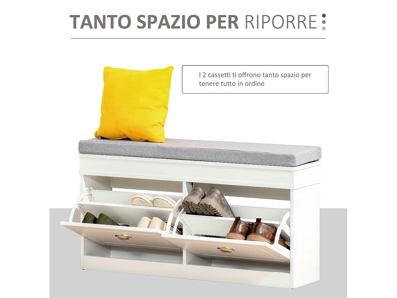 Panca scarpiera con cuscino 2 cassetti per 8 scarpe 104x24x55cm