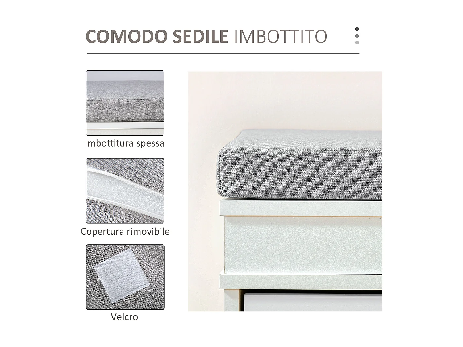 Panca scarpiera con cuscino 2 cassetti per 8 scarpe 104x24x55cm